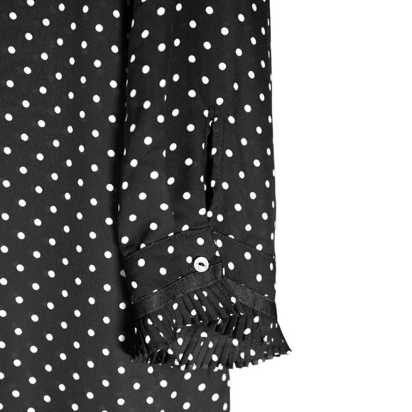 Zara Blouse Button Up Black White Polka Dot Tie Neck Pleated Coquette Top XS - Picture 9 of 9